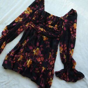 Divine Heritage Womens Floral Print Bell Sleeves A Line Dress Black Size 6
